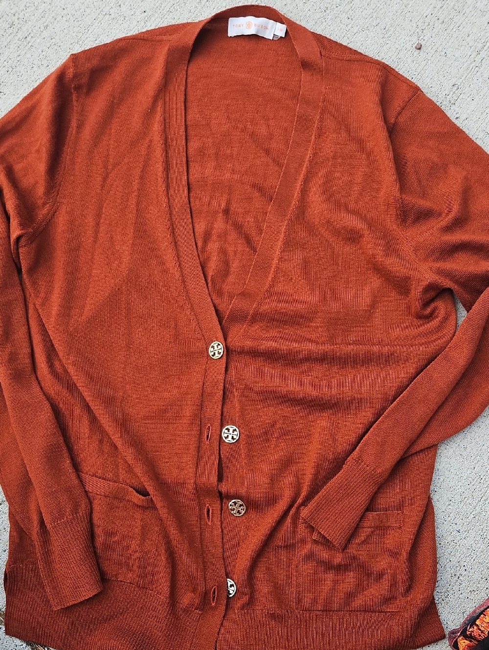 Tory Burch Womens  Burnt Orange Button-Front Cardigan 100 Merino Wool